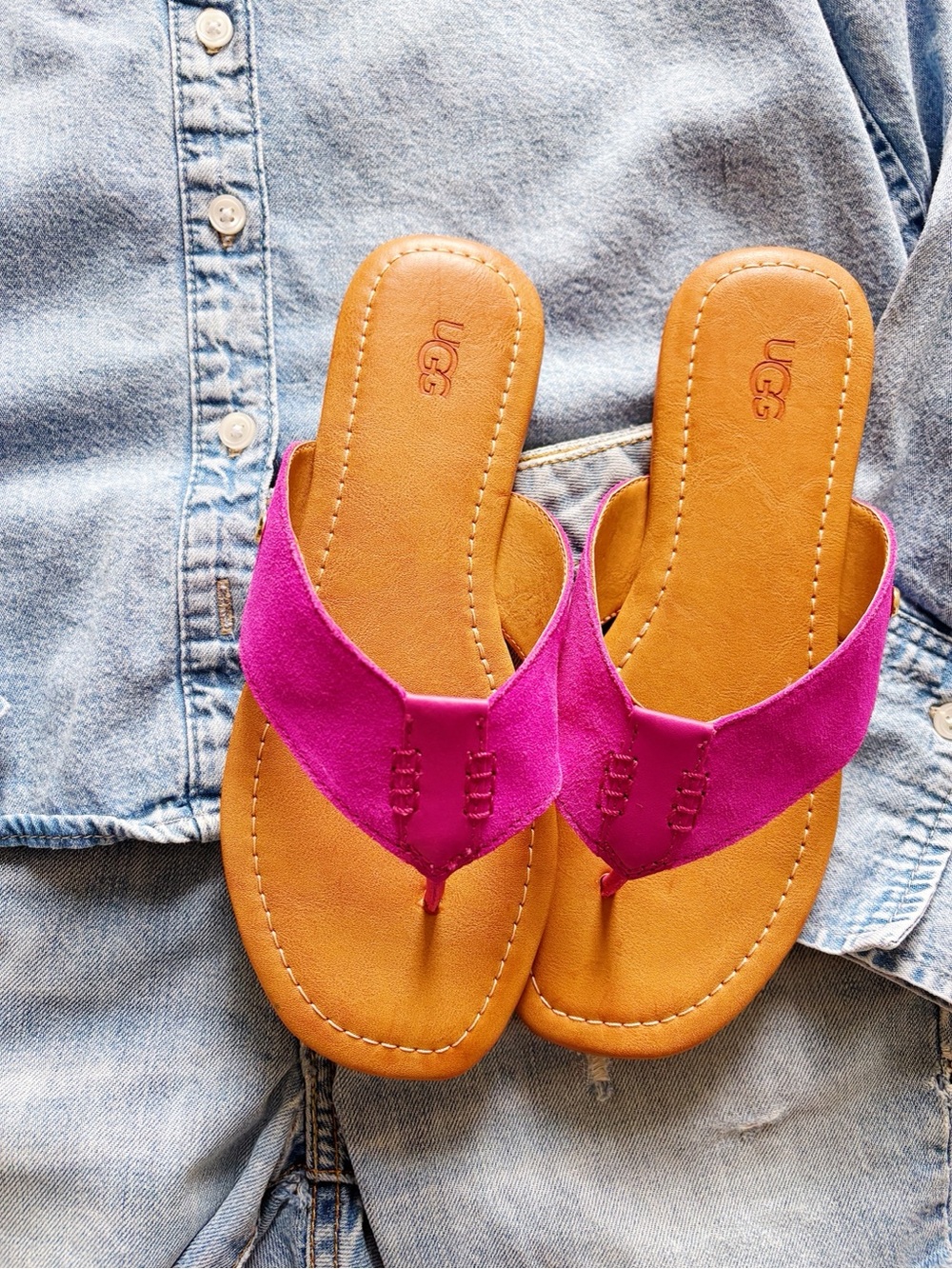 UGG Women’s Hot Pink Suede Thong Sandals